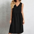 thumbnail image 6 of Lenago Floral Dress for Women Ladies' Casual And Fashionable Solid Color V-Neck Sleeveless Pocket Dress Black L, 6 of 6