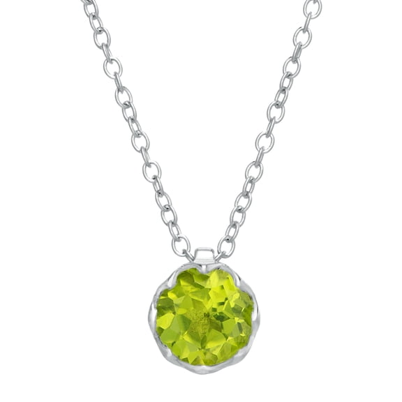 925 Sterling Silver Pendant Necklace With Round Peridot - 18 Inch Cable Chain