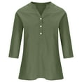 thumbnail image 6 of VSSSJ Shirts for Women Solid Color 3/4 Sleeve Cotton Linen Pullover Tops V Neck Buttons Front Comfy Holiday Office Loose Fit T-Shirt Army Green XL, 6 of 7