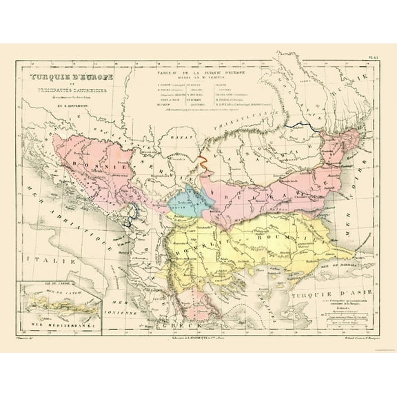 Historic Map - Europe Turkey - Cortambert 1880 - 29.46 x 23 - Vintage Wall Art