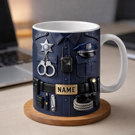 Personalized Police Officer Mug, Custom Name Cop Mug, Law Enforcement Gift, Police Uniform Coffee Cup, Gift for Dad Officer