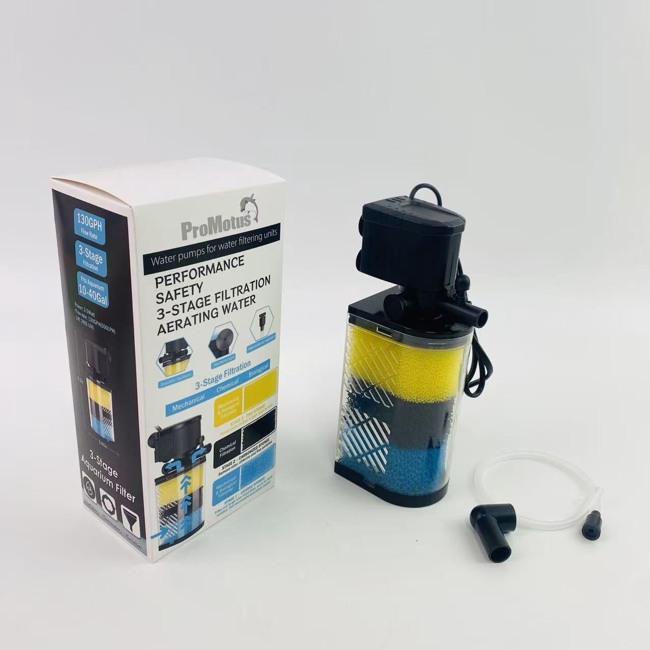 ProMotus Water pumps for water filtering units,Aquarium Filter 3-Stage in-Tank Filter Internal Fish Tank Filter Turtle Filter for 10-40 Gallon Fish Tanks with Dual Water Outlet & Aeration
