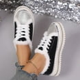 thumbnail image 2 of Rokment Sparkly Rhinestones Fuzzy Platform Fashion Sneakers for Women with Fleece Lined Winter Warm Glitter Snow Ankle Boots Flats Low Top Tennis Shoes Black Size 7.5, 2 of 8