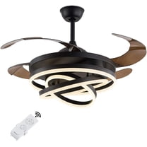42" Retractable Ceiling Fan,Modern LED Fan Light Lamp W/Remote Control Dimmable Ceiling Chandelier 4Blades,3 Colors 3 Speed Invisible Blades Silent Smart Fan for Bedroom,Living Room,Dining Room