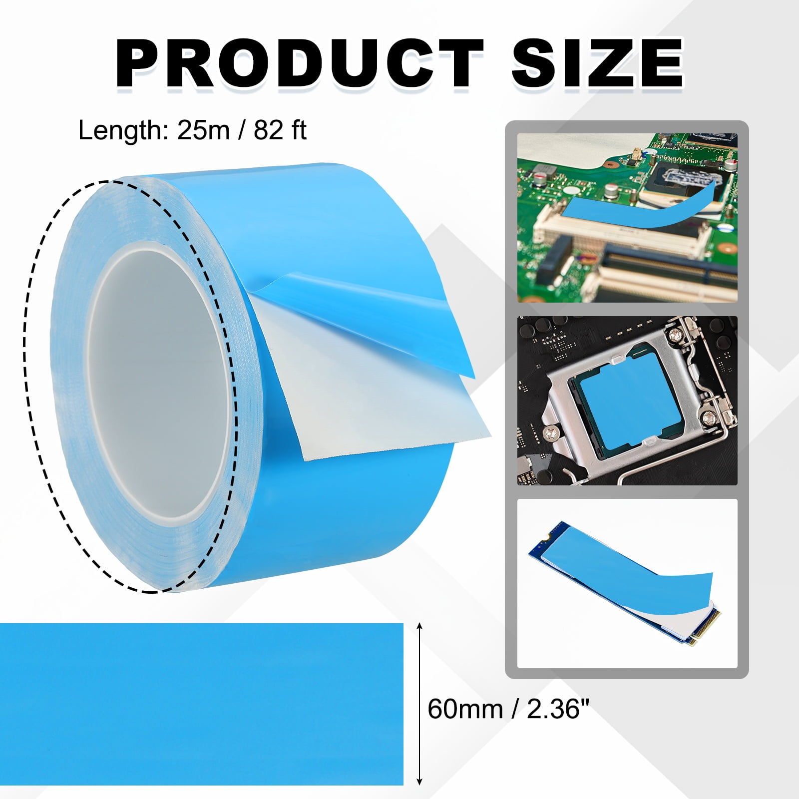 Uxcell Thermal Adhesive Tape, Double Side Adhesive Thermal Conductive Tape for Heatsink LED GPU Modules Computer CPU IC Chip 1 25m x 60mm x 0.2mm