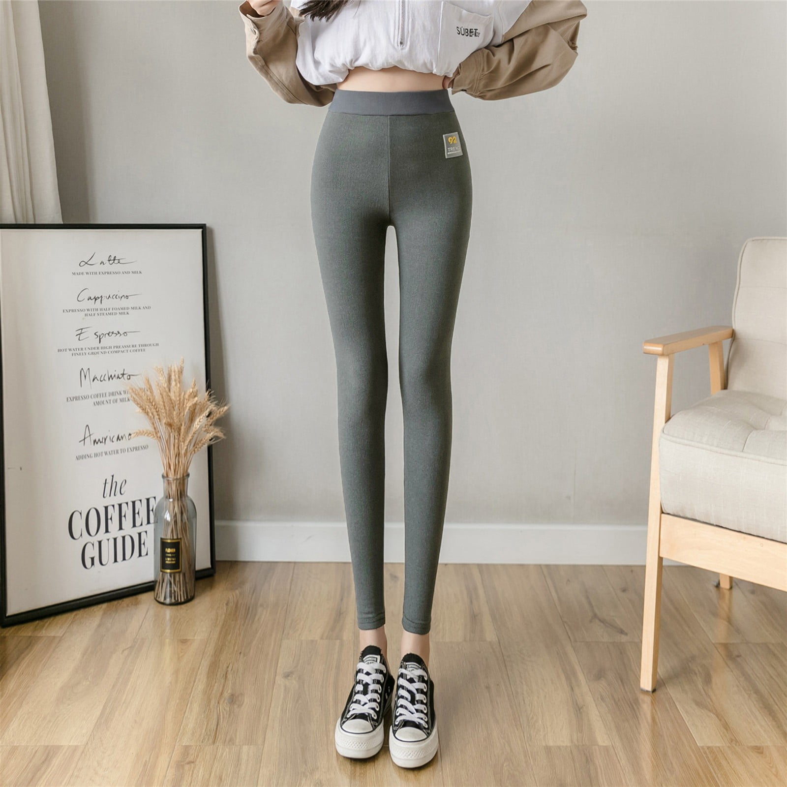 Pantalon Long pour Femmes Hiver Chaud Moulant Double Face Leggings en Polaire Epaissi Pantalon Gris L JE Walmart