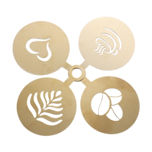 Juego de 4 plantillas para café, plantillas artísticas con diseños de café, plantillas finas de acero inoxidable para café con leche, tartas y mousse oro