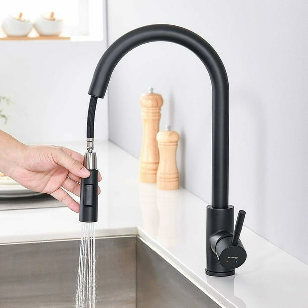 Grifo de cocina negro con ducha extraible y 2 modos de chorro Cano alto giratorio 360 Grifo de lavabo Monomando de cocina de acero inoxidable Agua fria y caliente regulable Walmart en linea