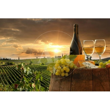 White Wine with Barrel on Vineyard in Chianti, Tuscany, Italy Photo Print Wall Art By (Best Vineyards In Tuscany)