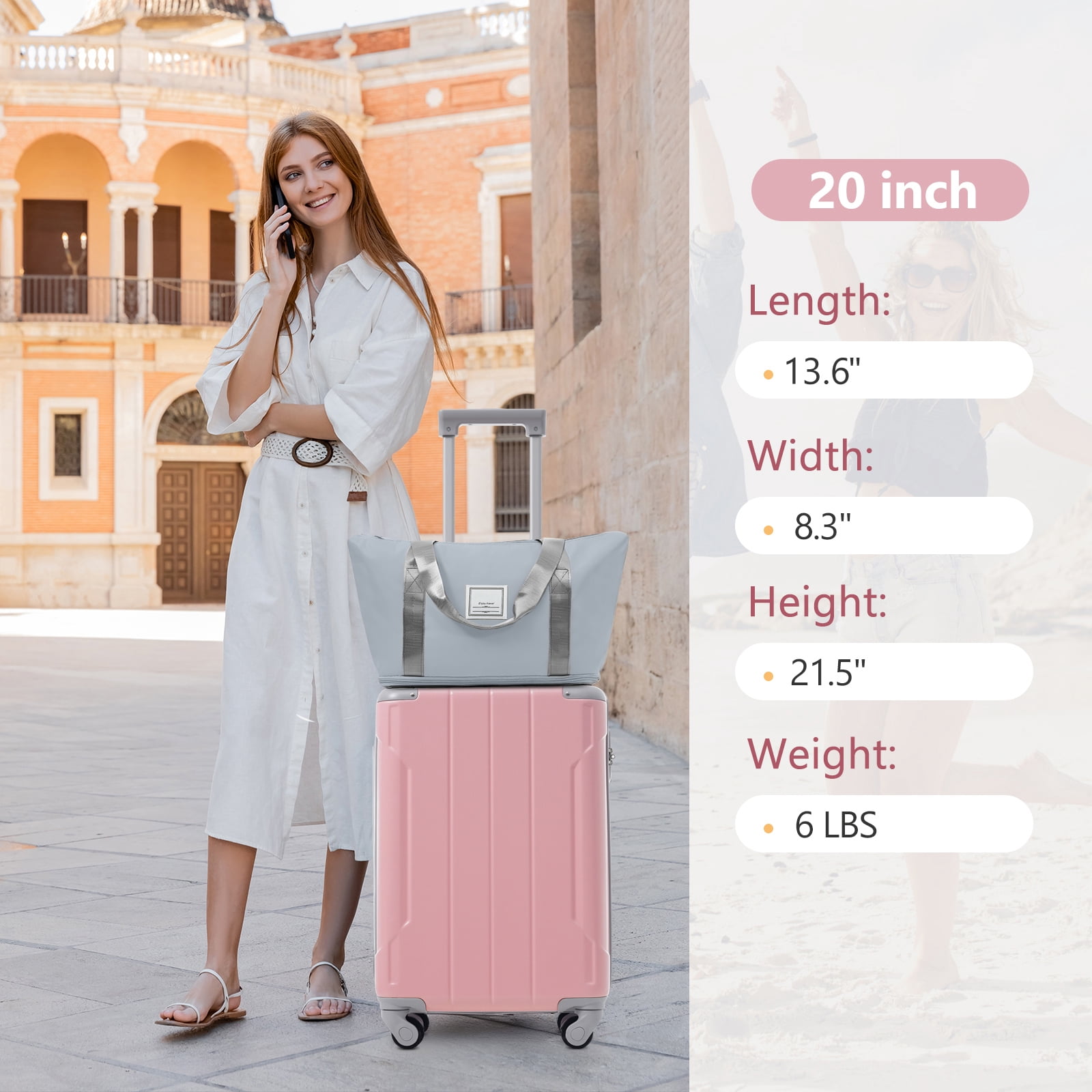 Euroco 20" Carry On Luggage Set 3 Piece,ABS Hardshell Lightweight Suitcase with Spinner Wheels & TSA Lock,Airline Approved Suitcase set for Weedend Getaways,Business Travel,Pink Lady