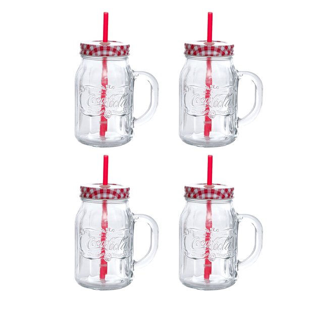 CocaCola Country Classic 4 pc 20 oz Mason Jar W/Lid & Straw Clear