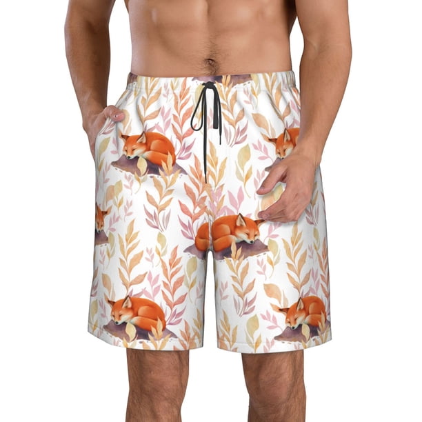 Balery Cute Sleepy Fox Traje de Baño Estilo Hawaiano para Hombre, Shorts de Secado Rápido con Bolsillos-X-Large