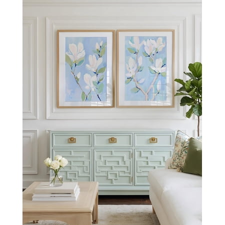 Blue Magnolia Wall Art Print Set Of 2 With Louisiana Coastal Floral Decor