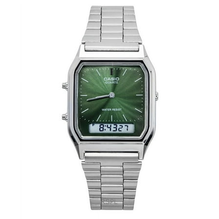 Casio Vintage Analog Digital Green Dial Dual Time Quartz AQ-230A-3AMQY Unisex Watch