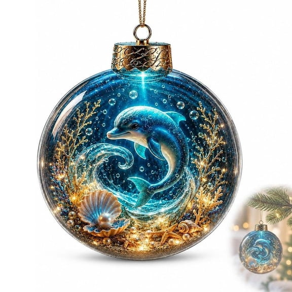 OADUKQ Ocean Themed Christmas Ornament, Lighted 3D Resin Animal Figurine, Coastal Holiday Tree and Beach Party, Dolphin, 3.15 in