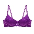 thumbnail image 3 of Huowey Bras For Women Underwire Solid Color Sheer Floral Lace Underwire Bra Double Thin Adjustable Spaghetti Straps Mini Bow Brassiere,Purple, 3 of 3