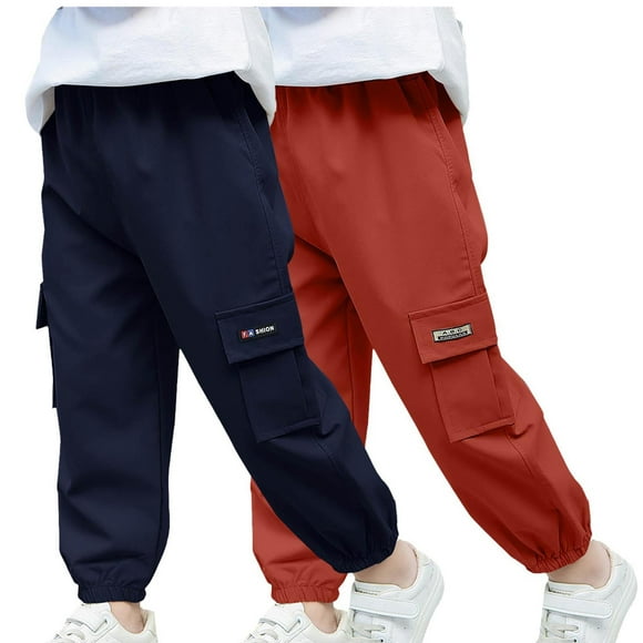 Odeerbi 2-14 Años Boys 2 Pcs Pantalones de Carga Pantalones Jogger Pantalones Spring Summer Color Sólido Pantalones de Trabajo Informal Con Bolsillo