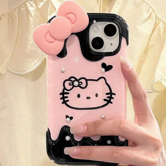 For iPhone 15 Pro Max 14 13 12 11 XS XR 7 8 Cute Hello Kitty Phone Holder  Case
