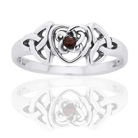 Birthstone Trinity Knot - January Birthstone Ring - Sterling Silver Garnet Celtic Trinity Knot Heart