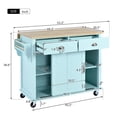 thumbnail image 3 of Kitchen Island Cart with Drop Leaf Rubber Wood, Rolling Kitchen Island with Storage & Sliding Barn Door, Kitchen Island on Wheels with 2 Drawers, Storage Cabinet, Spice Rack, Towel Rack (Mint Green), 3 of 10