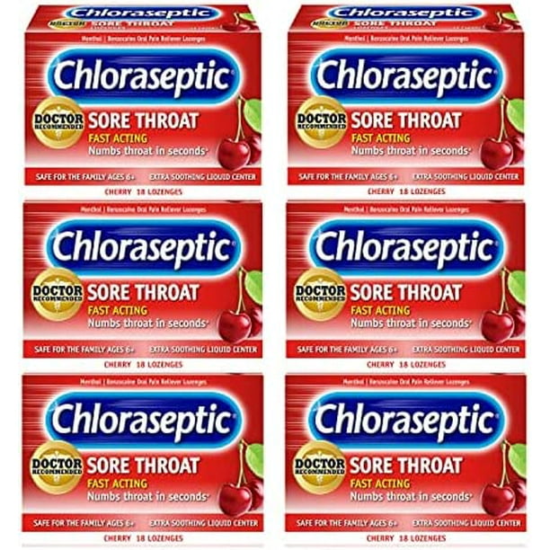 Chloraseptic Sore Throat Lozenges, Cherry Flavor, 18 Count, 6 Pack