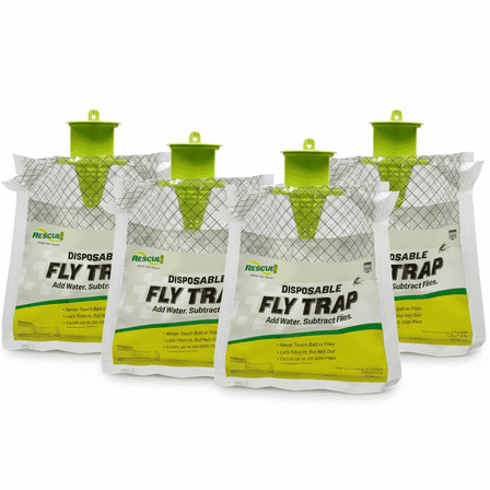RESCUE! Disposable Fly Trap Outdoor Catches 20,000 Flies No Poison 4 Traps