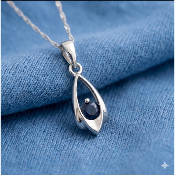 2Ct Round Cut Lab-Created Blue Sapphire Aankh Drop Pendant 14K White Gold Plated