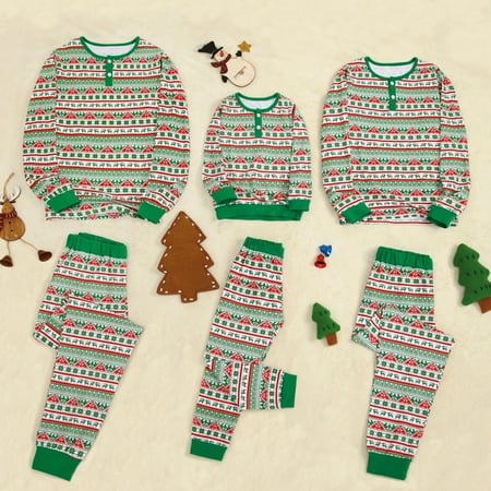 

SYNPOS Christmas Family Matching Pajamas Set Cotton Snug Fit Striped Tops Pants Holidy PJ’s for Men Women Kids