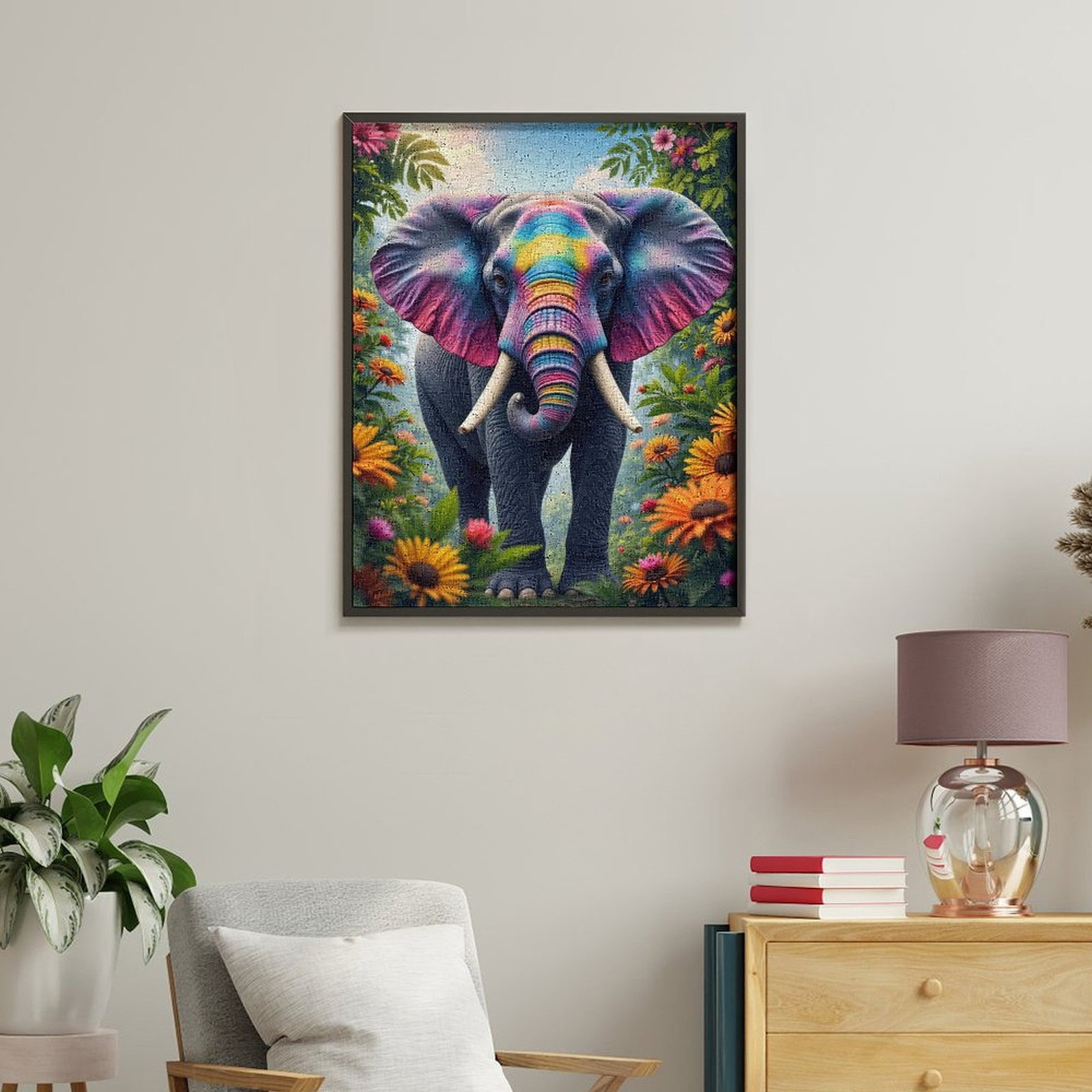 Paint by Numbers Kit for Adults, Colorful Elephant Amidst Flowers Paint by Numbers, Easy Paint by Numbers Kit for Adults Beginner, DIY Adult Paint by Number Kits on Canvas, Home Decor