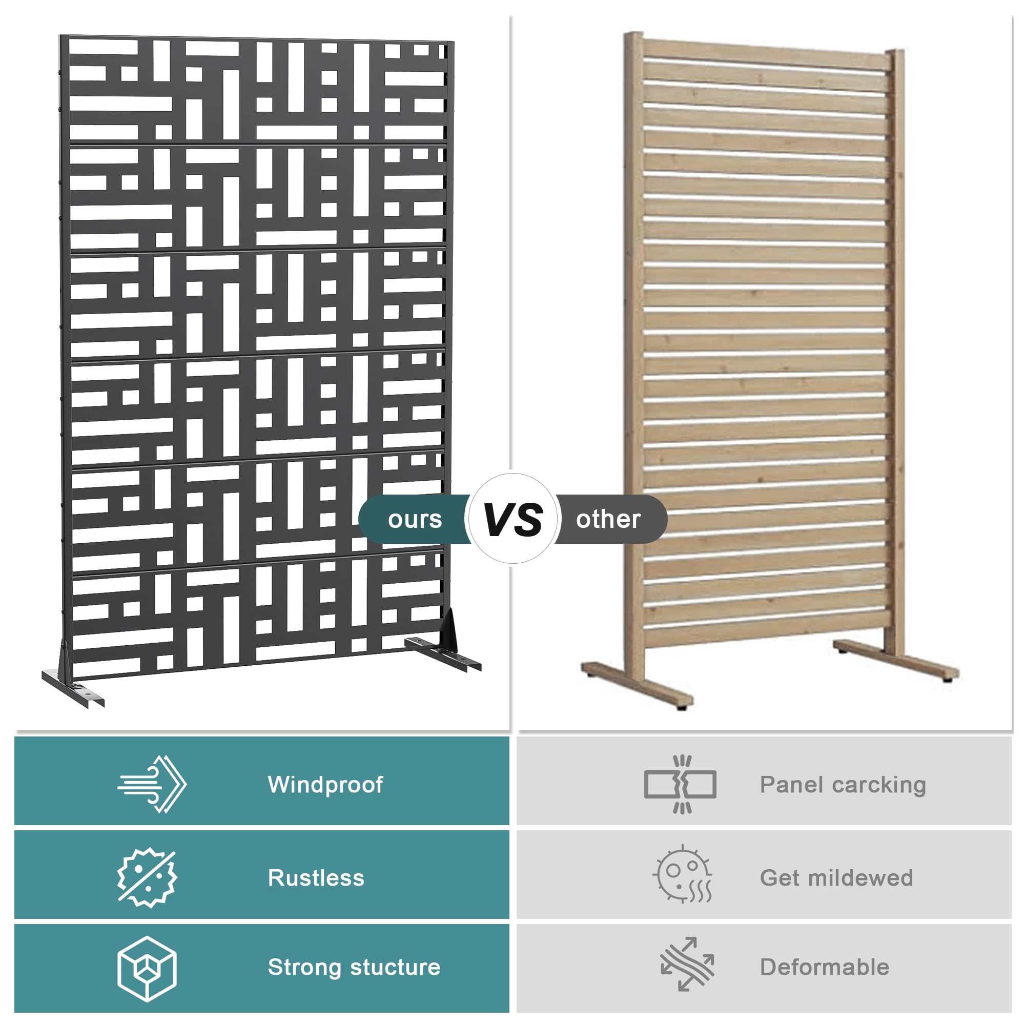 MAYEERTY 2-Piece 72×47" Outdoor Black Metal Privacy Panel Screen for Backyard & Garden, Geometric Maze Pattern
