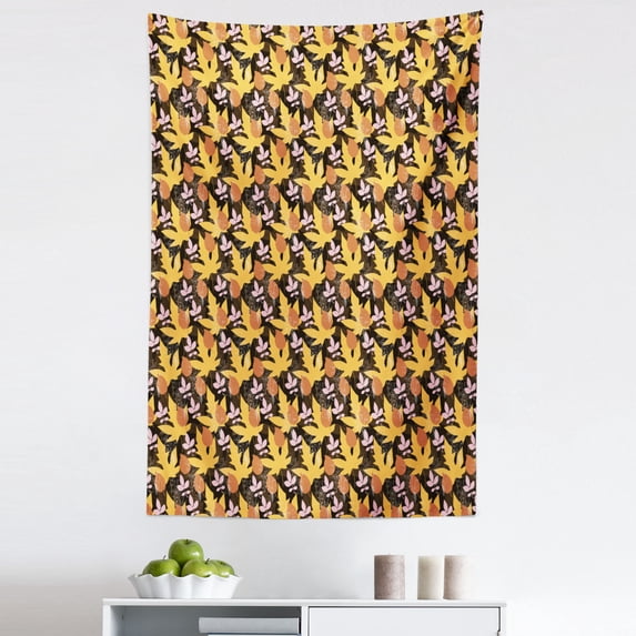 Floral Tapestry, Autumn Season Leaves Illustration on Grunge Style Backdrop Art Print, Fabric Wall Hanging Decor for Bedroom Living Room Dorm, 5 Sizes, Dark Brown and Multicolor, by Ambesonne