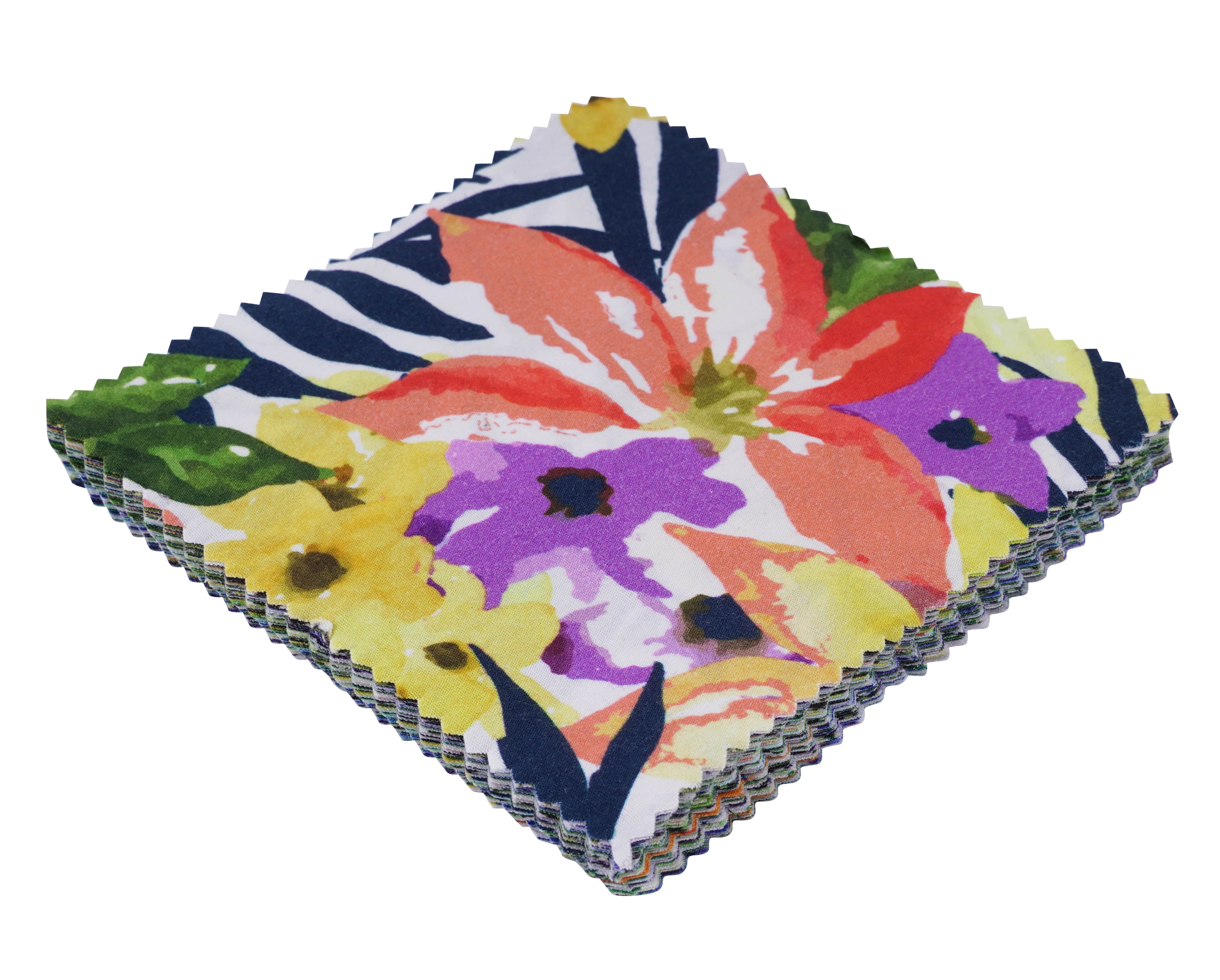 Soimoi Precut 10-inch Tropical Prints Cotton Fabric Bundle Quilting Squares Charm Pack DIY Patchwork Sewing Craft- Multicolor-JK