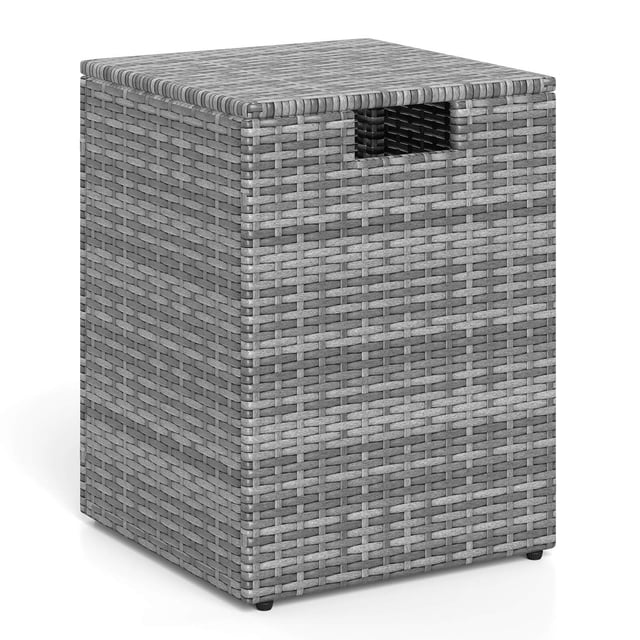 Costway Housse de Table pour Réservoir de Propane, Boîte de Rangement Carrée de 16 Pouces en Rotin PE pour Réservoir de Gaz avec Couvercle Rabattable Gris Mixte