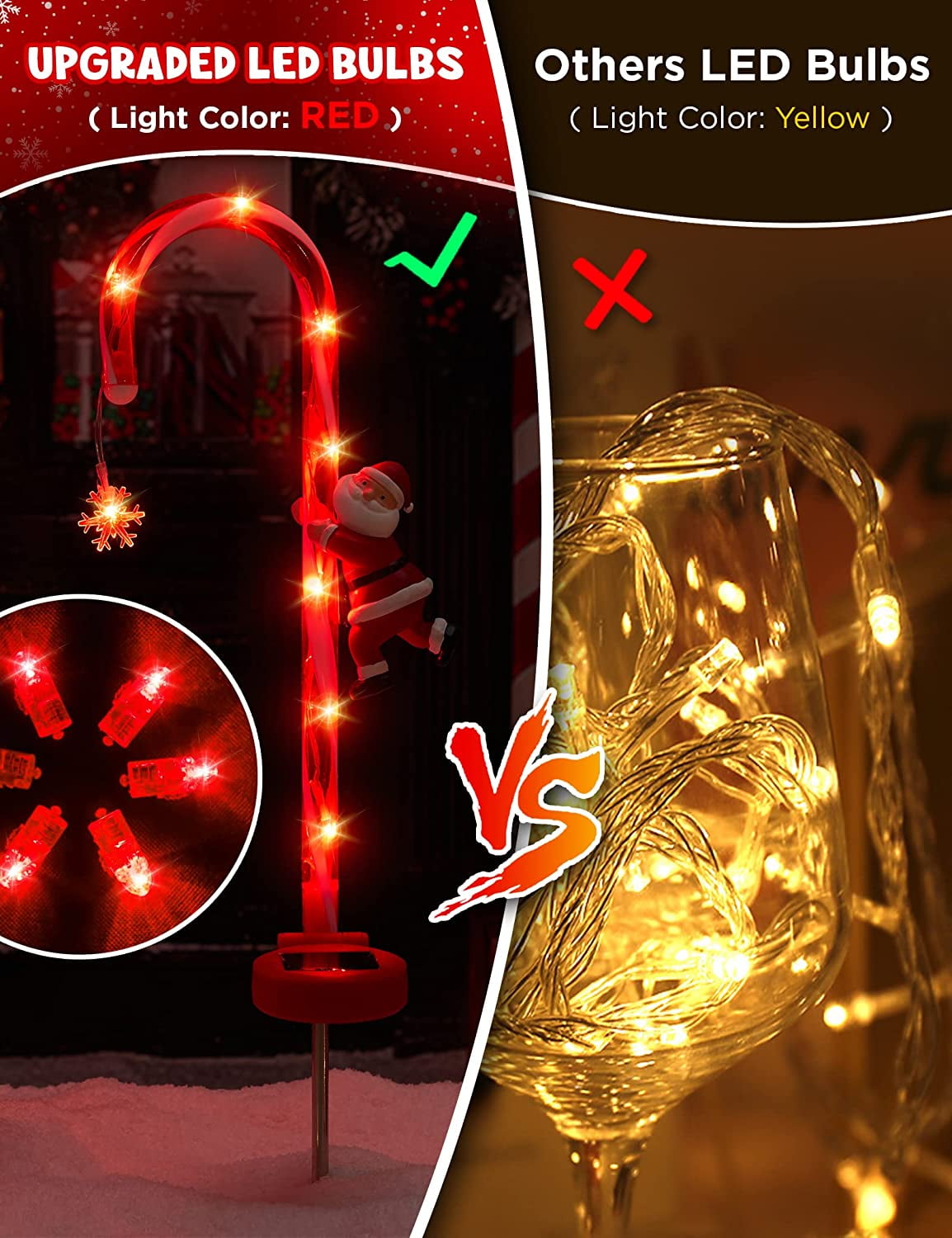 2 Packs Solar Christmas Decorations Candy Cane Lights Xmas Pathway Markers Outdoor Decor Stake Snowflow