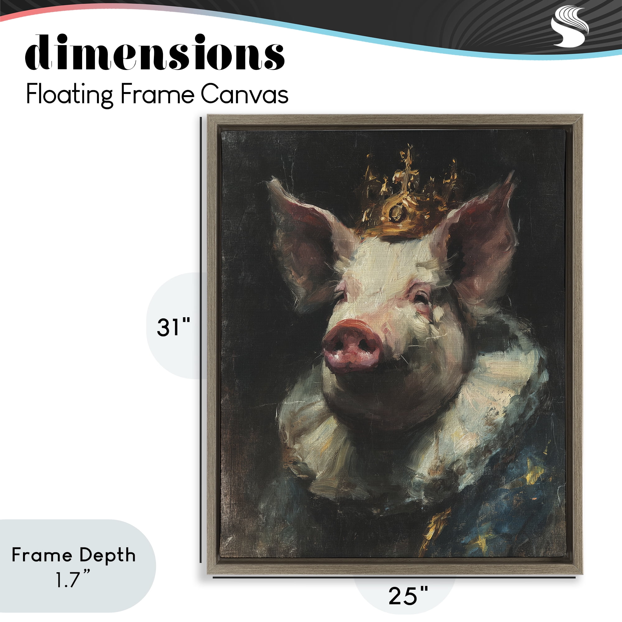 Stupell Industries Crowned Imperial Pig Brown Framed Floater Canvas Wall Art, design by Svetlana Aleynikova