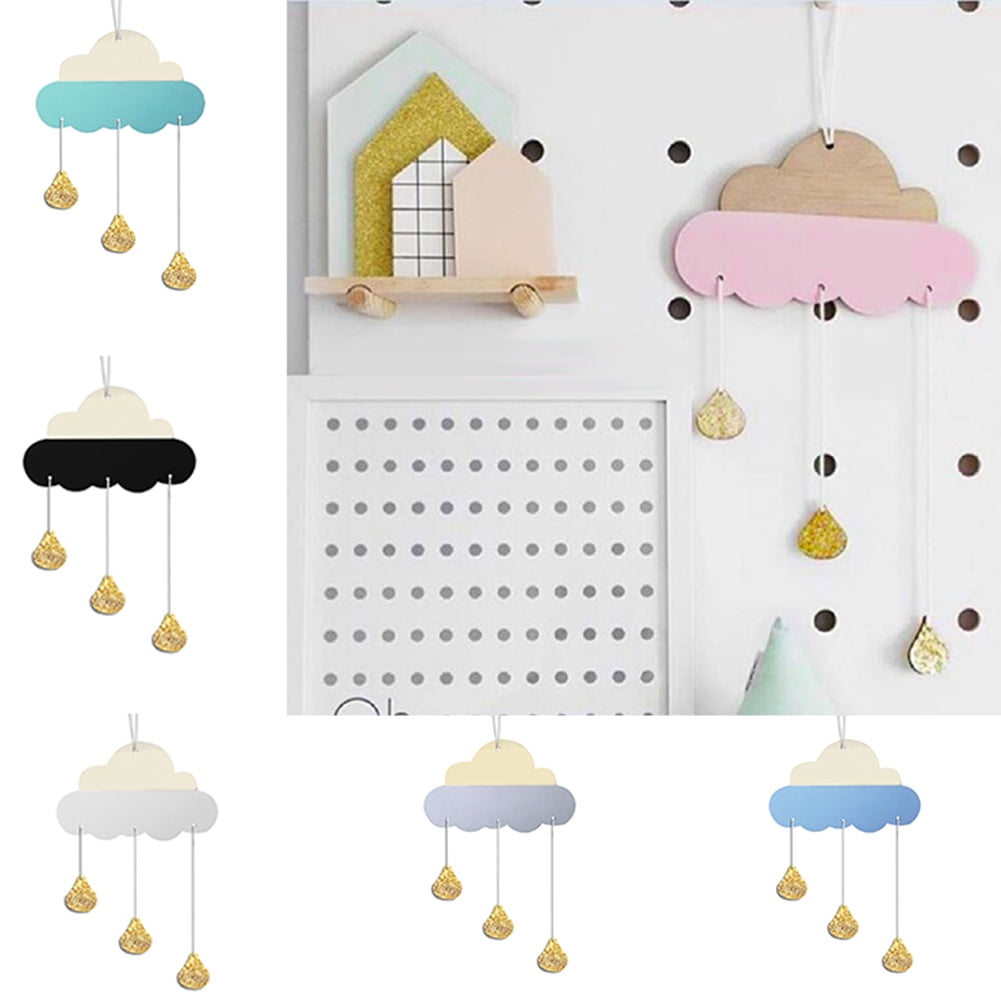 EY_ AM_ NORDIC STYLE WOODEN CLOUD GLITTER WATER DROP KIDS ROOM HANGING DECOR New 