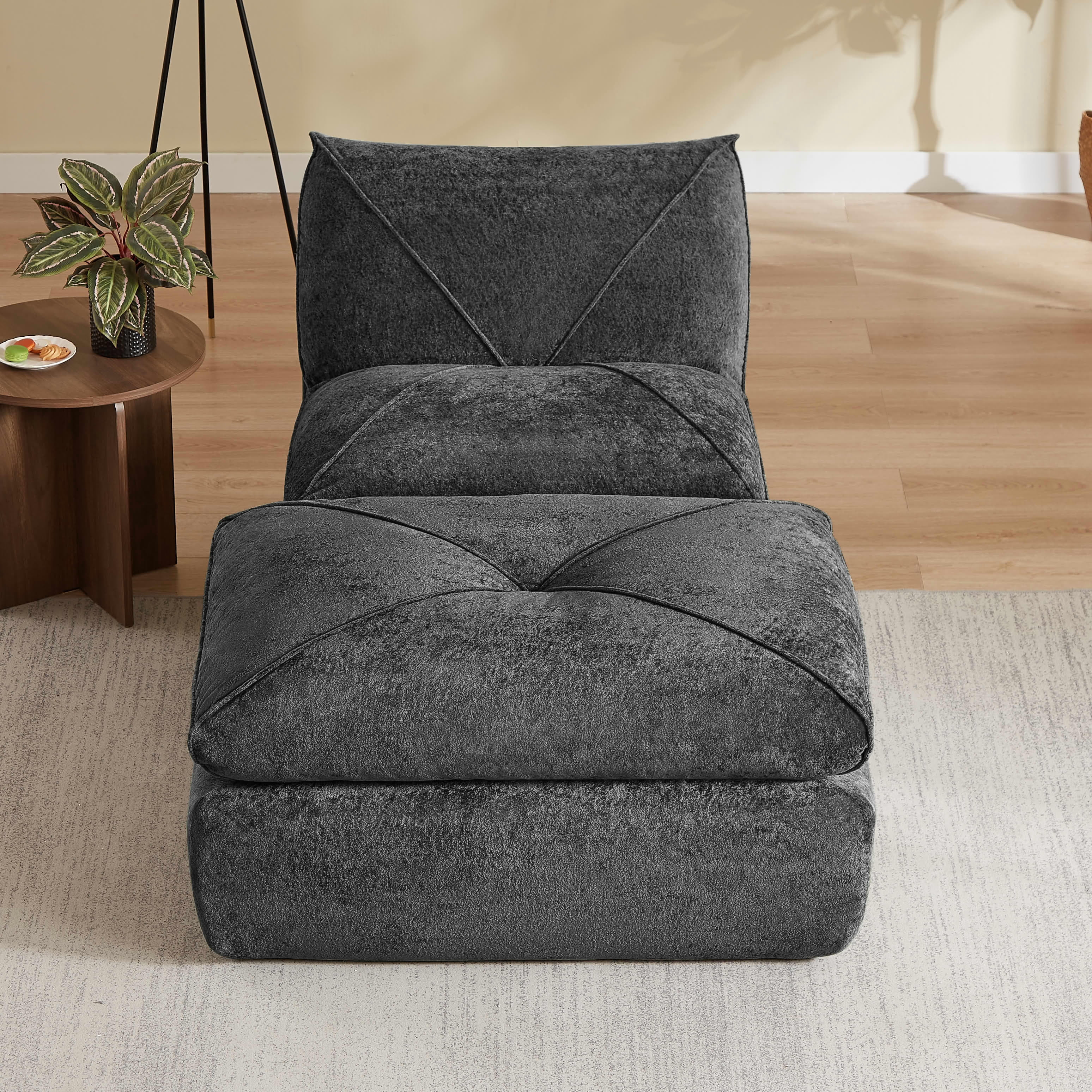 MAYEERTY Dark Gray Chenille Modular Sectional Sofa with Ottoman, Spring Support Flexible Combination for Living Room Apartment