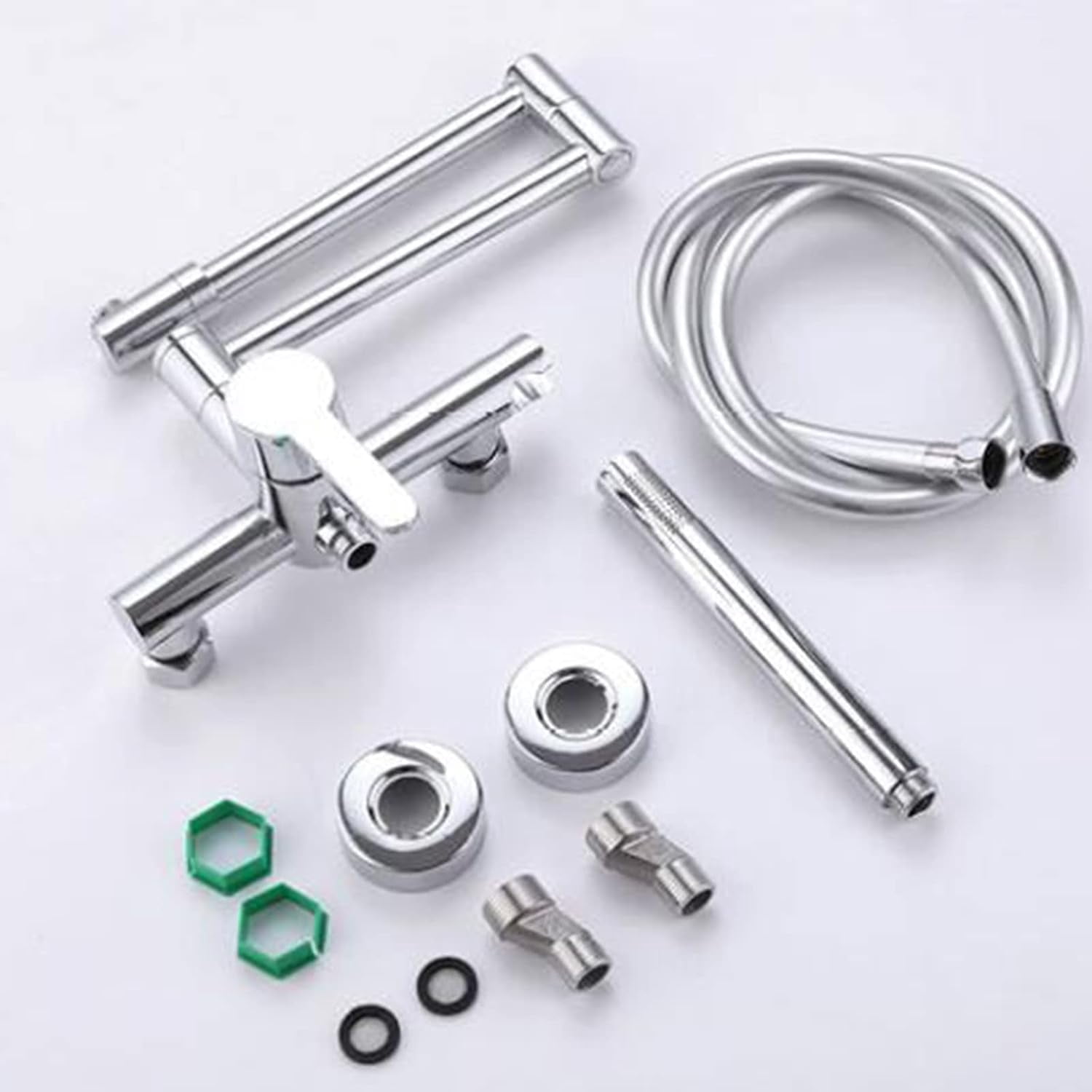 Bathtub Faucet with Shower Folding Hot and Cold Water Brass Swivel Multifunction Bath Taps Wall Mounted-Black