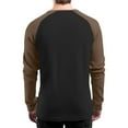 thumbnail image 3 of Domuza Mens Waffle Henley Shirts Long Sleeve Casual Stylish Button Up T Shirt Fall Lightweight Relaxed Fit Raglan Contrast Color Blouse Black L, 3 of 8