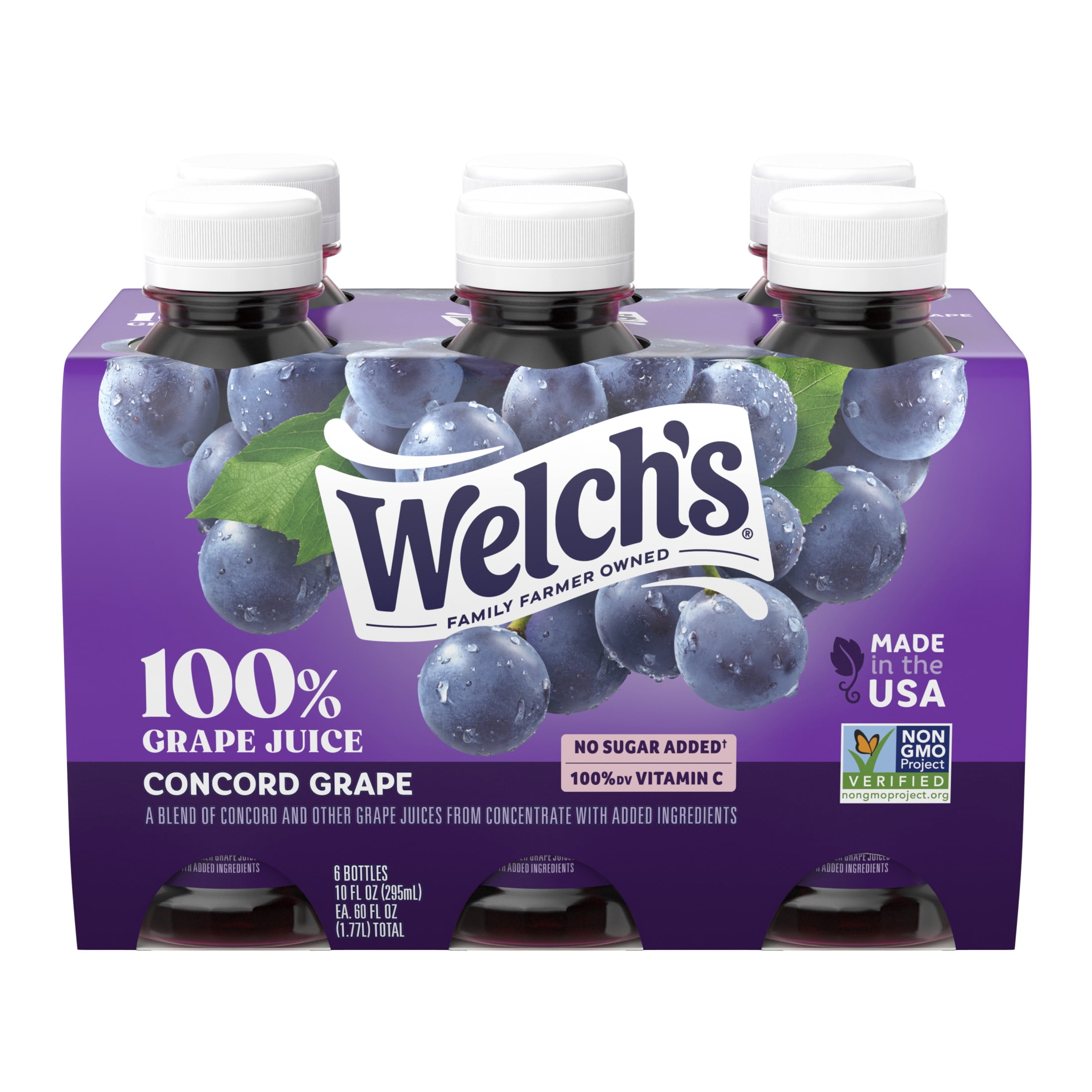 (4 pack) Welch's 100% Grape Juice, Concord Grape, 10 fl oz On-the-Go Bottle (Pack of 6)