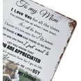 thumbnail image 6 of Vintage Hanging Plate to My Mom from Son Metal Tin Sign,Birthday Gifts for Mum,Mom Gifts for Mother Stepmom, from Son,Inspirational Quote Sign for Home Wall Decoration 12"x16", 6 of 8