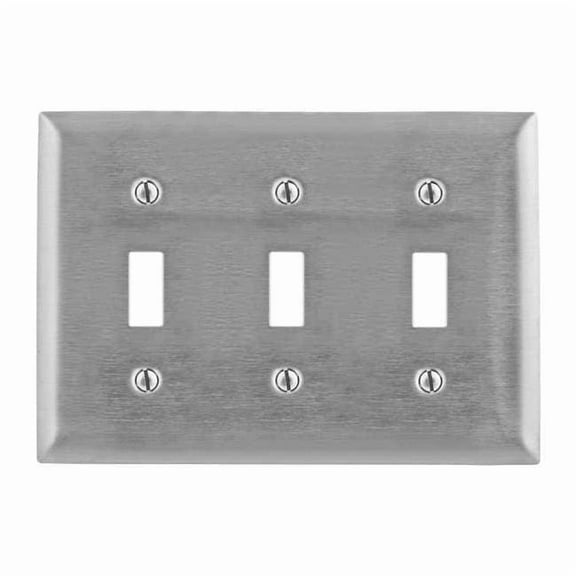 Hubbell Wiring Device-Kellems Tgl Switch Wll Plt,Stnd;Silver,3Gng,Brsh SS3