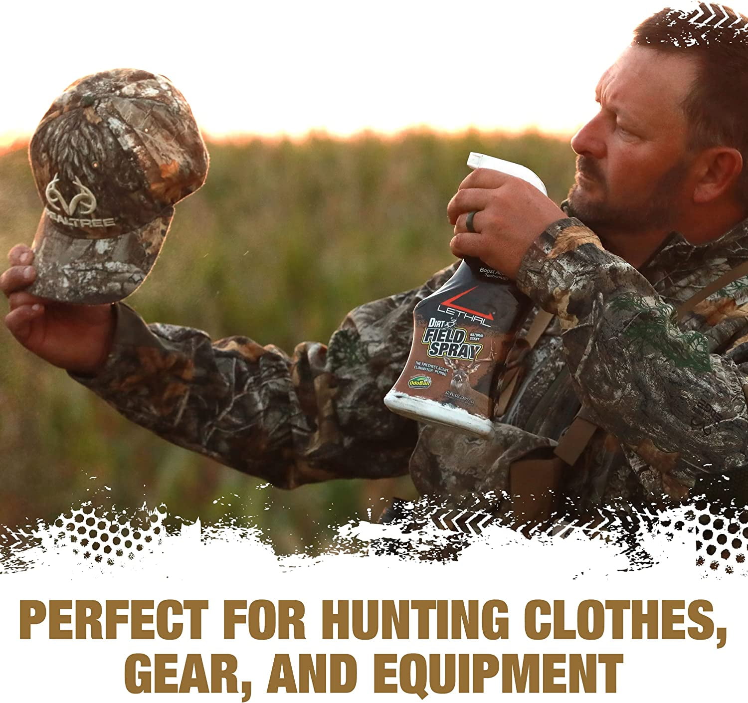 LETHAL Dirt x3 Field Spray Cover Scent, Attractant and Human Scent Eliminator for Hunting Clothes, Gear and Equipment, Natural Scent, 32 Ounce Spray 2-Pack