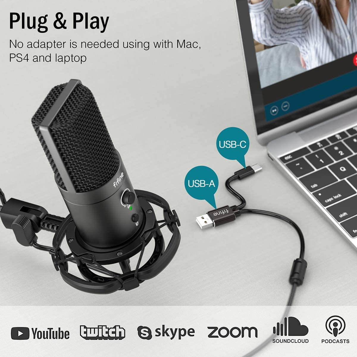 USB Gaming Streaming Microphone Kit with  Arm Stand, Condenser Mic for PC Podcast Recording Twitch Discord