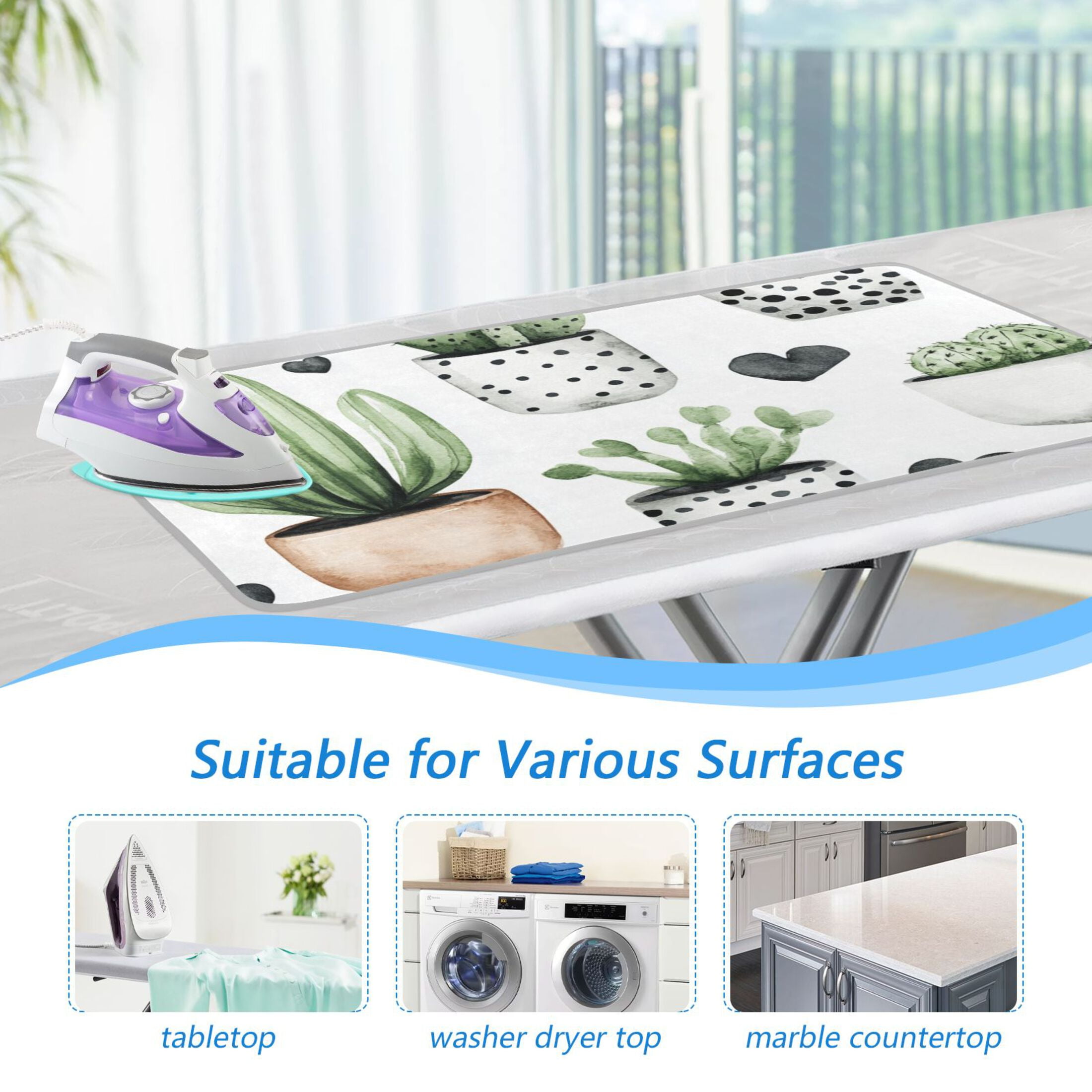 Cactus Watercolor Print Ironing Mat Blanket for Table Top Travel Portable Ironing Board Pad 47.2x27.6 Inch