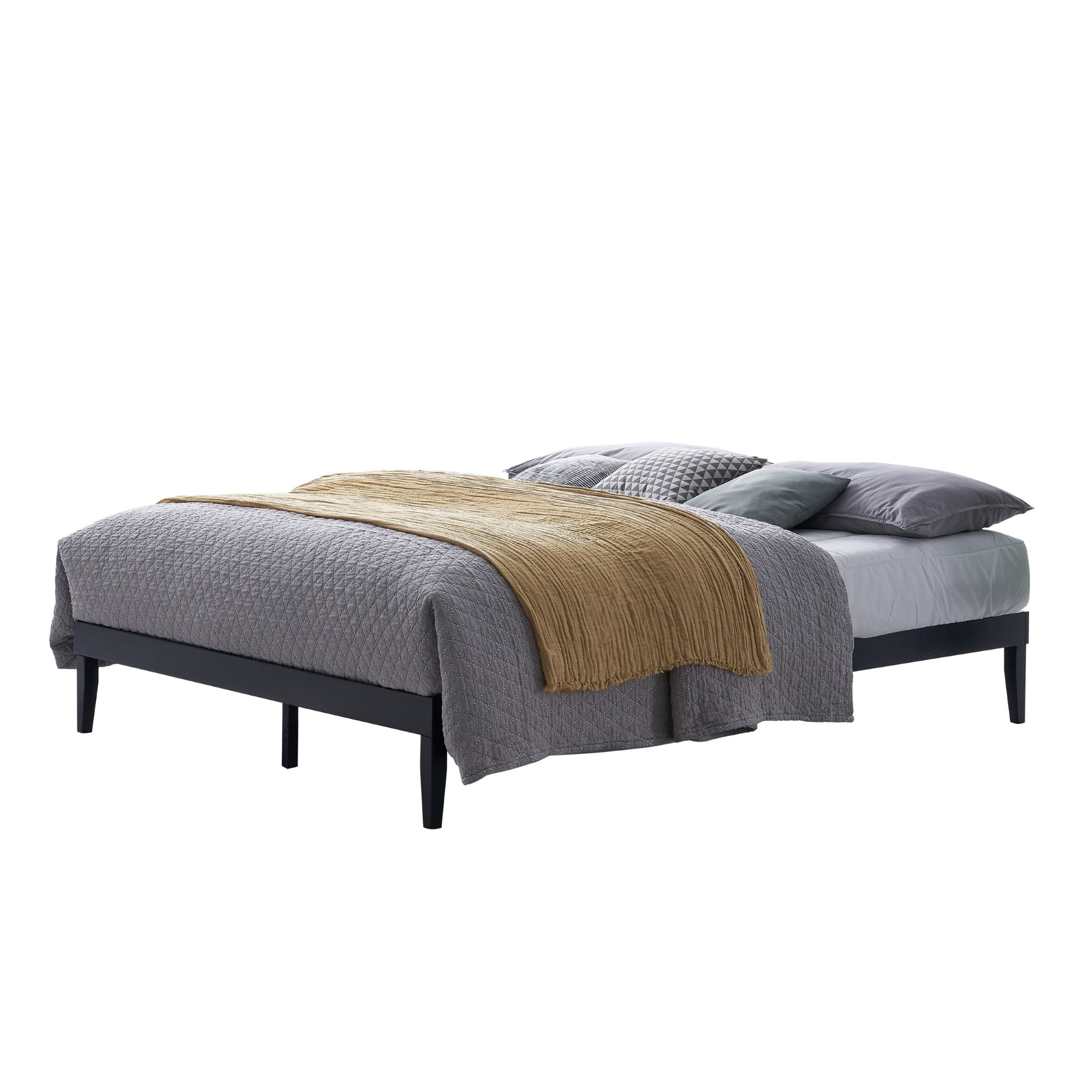 Home Design Zion Twin Solid Wood Platform Bed Frame with Slatted Wood Kit and Center Support, Black, Easy Assembly