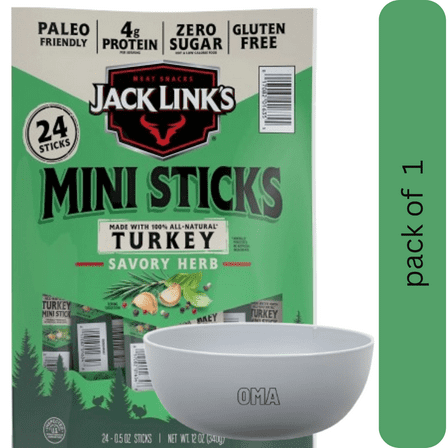 Jack Link’s Savory Herb Mini Turkey Stick, 0.5 oz., 24 pk with bowl by OMA