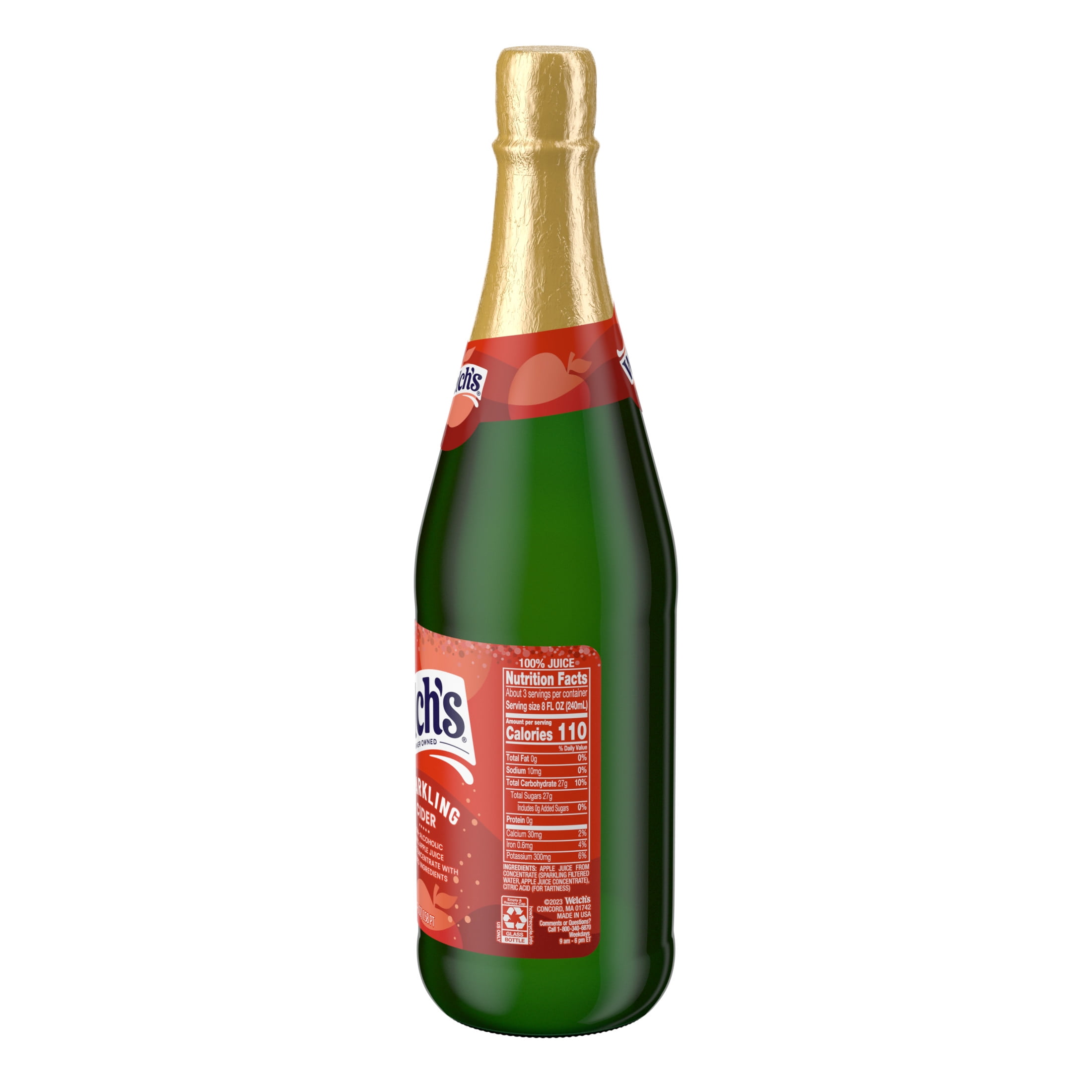 Welch's Non-Alcoholic Sparkling 100% Apple Juice, Cider, 25.4 fl oz Bottle