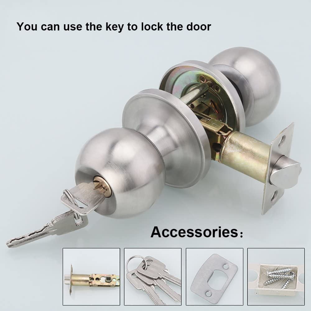 Door Handle, Round Knob Lock Door Lock, Key Lock, Latch Size 60/70mm