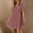 thumbnail image 2 of JSheng Womens Casual Shirt Dress Button Loose Turndown Collar Short Sleeve Solid Color Pleat Shirt Dresses Pink XL, 2 of 5